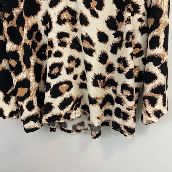 Aware by Vero Moda Animal Print Top Womens XL Keyhole Back Leopard Wide Sleeve - Picture 8 of 12